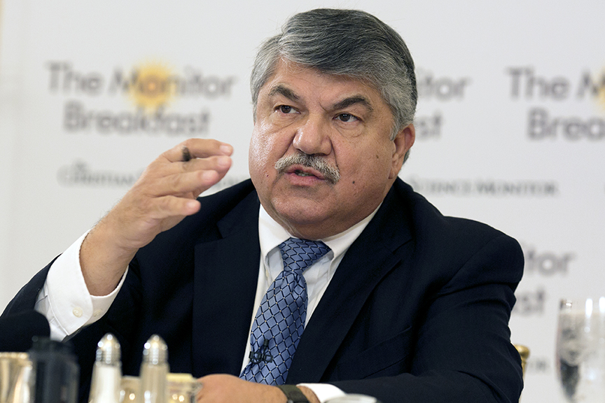 AFL-CIO President Richard Trumka speaks at the Christian Science Monitor Labor Day breakfast.