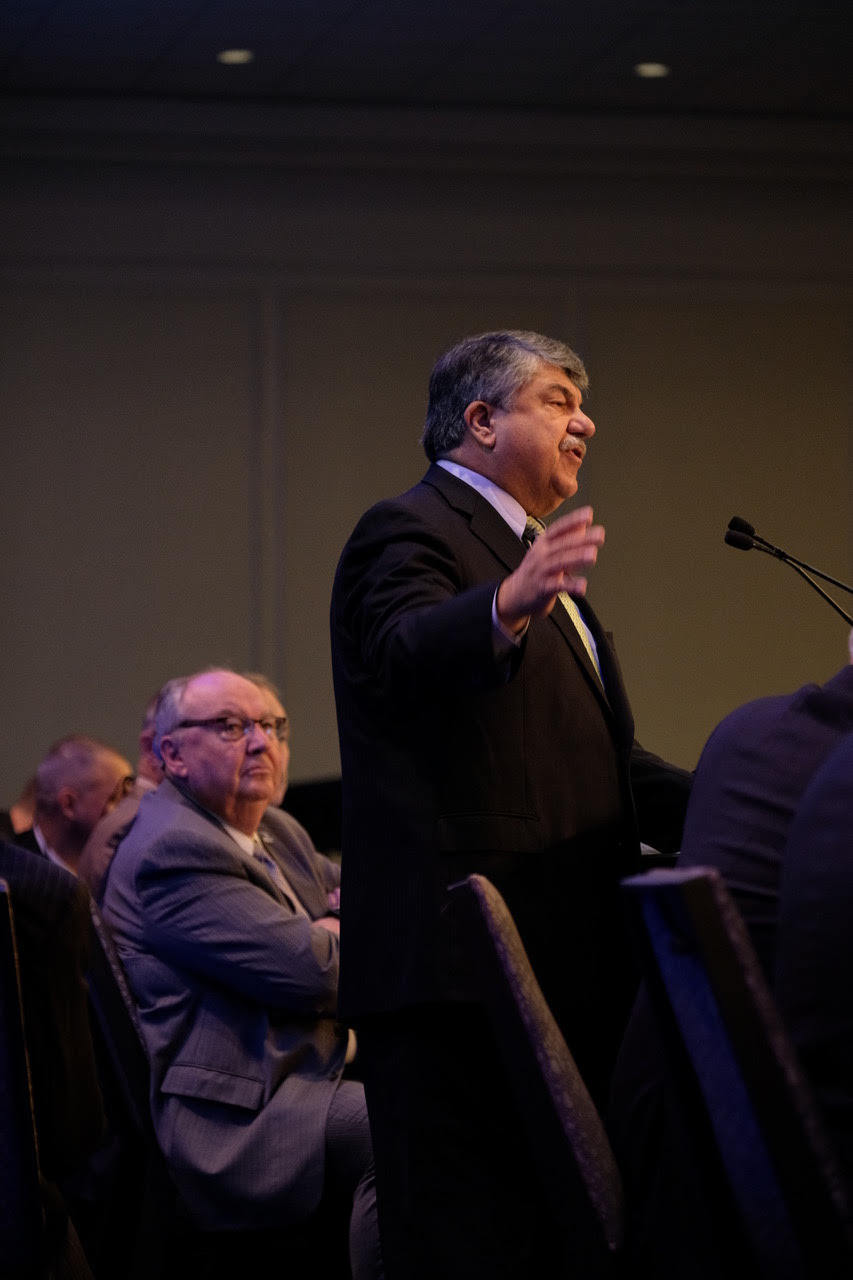 President Trumka addresses BRS Convention. 