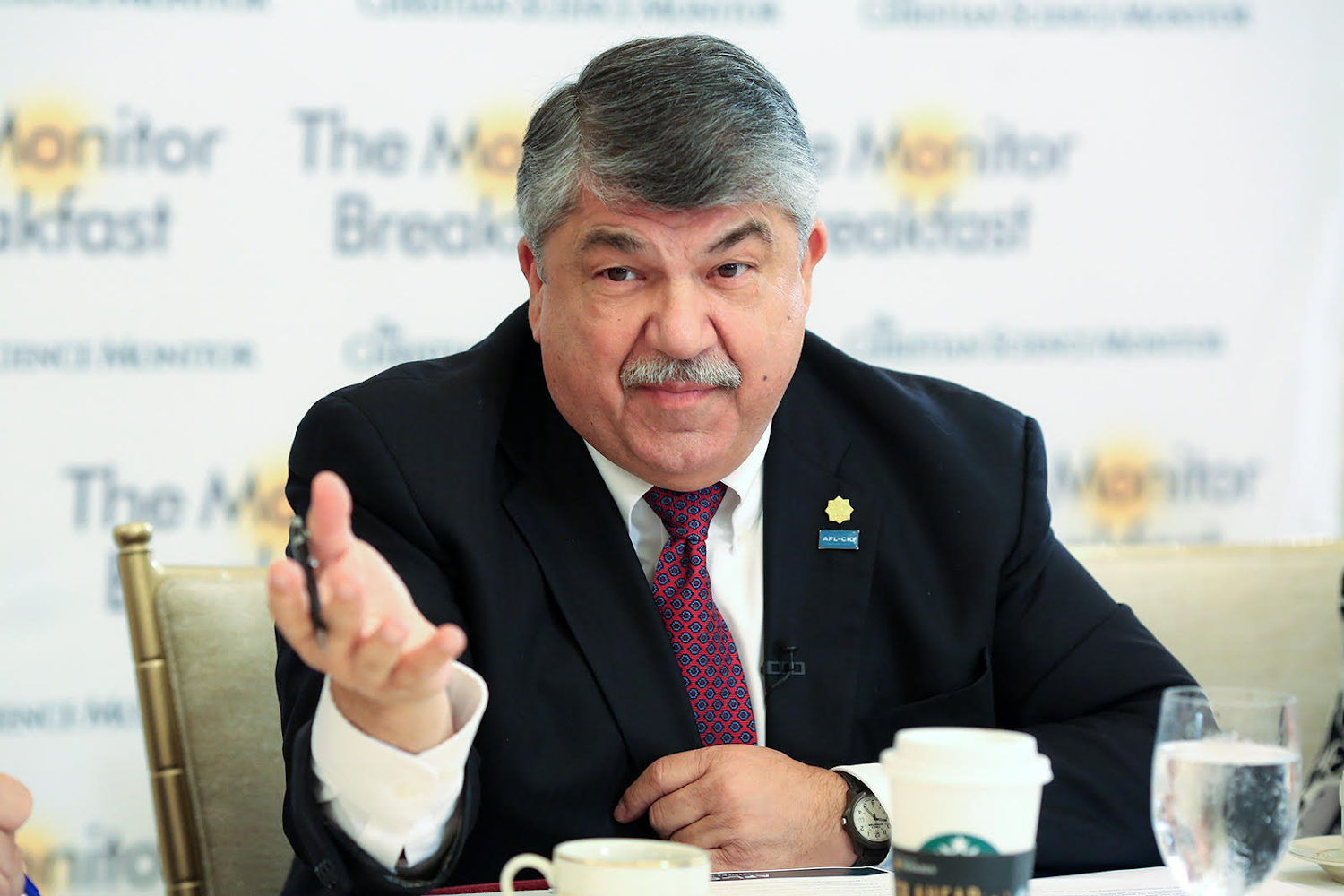 AFL-CIO President Richard Trumka addresses the Christian Science Monitor Breakfast. 