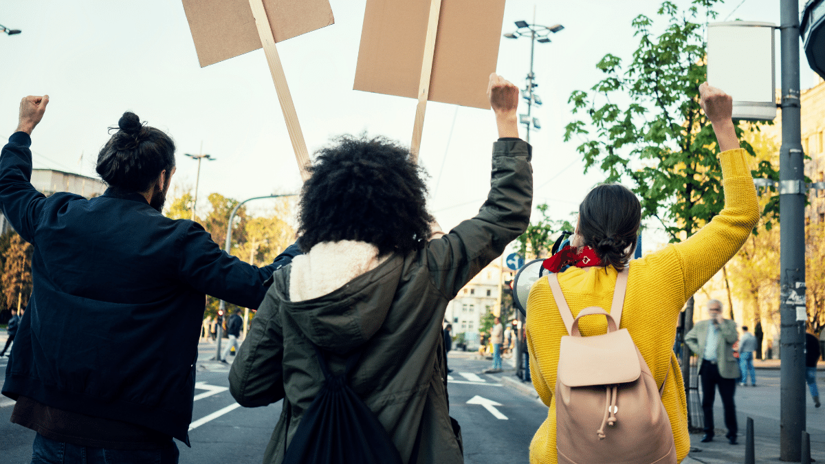 A photo taken from the back of young people organizing 