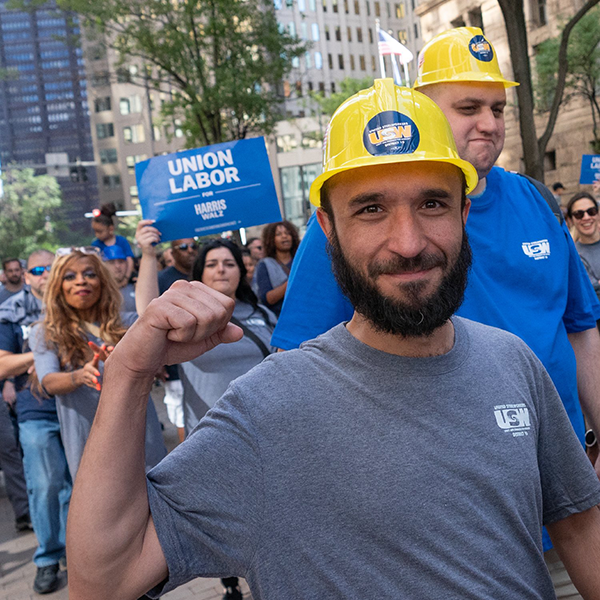 USW members march in a parade